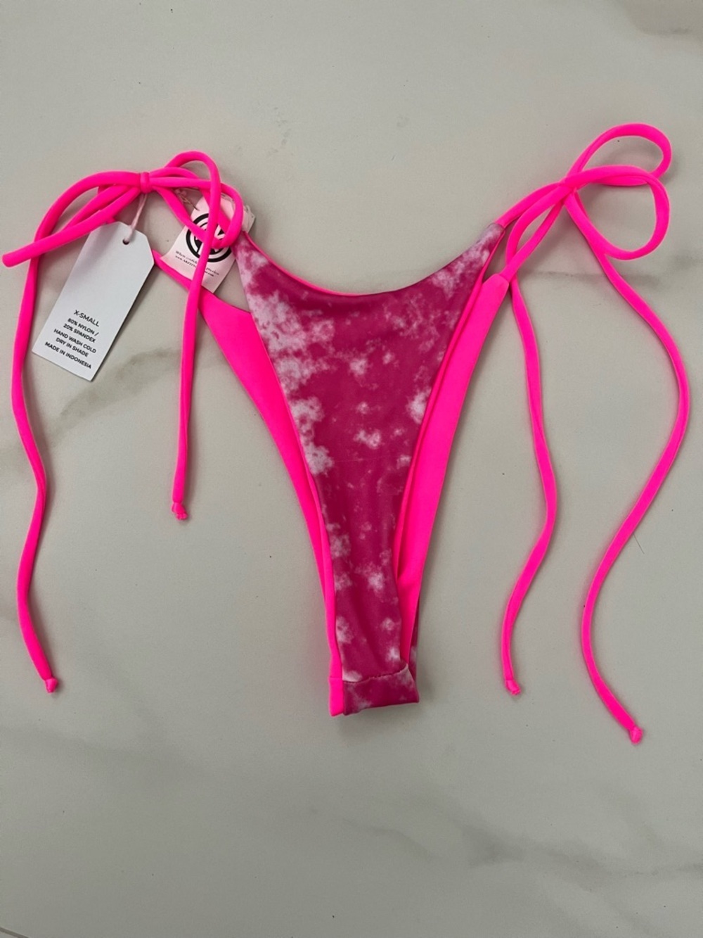 Tie-Side Bikini Bottom in Neon Pink & Fuchsia Tie-Dye reversible size XS
